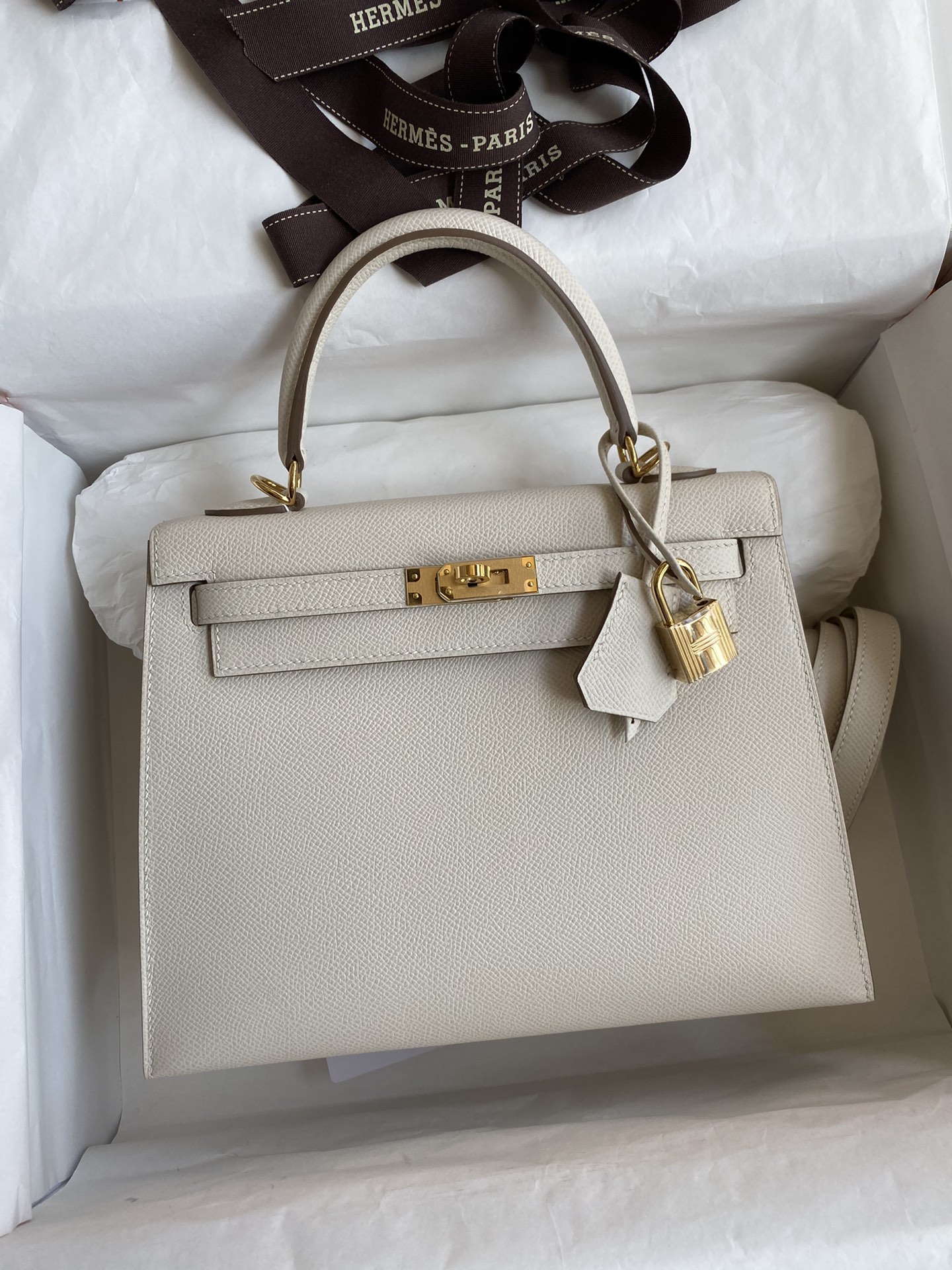 Hermes Kelly 25cm Handbag Shoulder Bag in White Epsom Leather